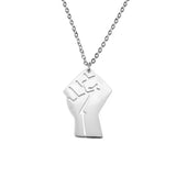 Solid White Gold Raised Power Fist Pendant by Jewelry Lane