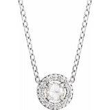 Rose-Cut Diamond Halo Pendant Necklace