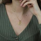 Model Wearing Beautiful Zodiac Aries Solid Gold Pendant By Jewelry Lane