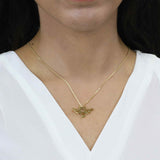 Model Wearing Beautiful Charming Bee Solid Gold Pendant By Jewelry Lane