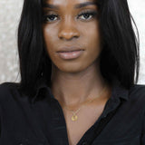 Model Wearing Charming Zodiac Cancer Minimalist Solid Gold Pendant By Jewelry Lane