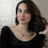 Model Wearing Beautiful Charming Cat Crescent Moon Solid Gold Pendant By Jewelry Lane