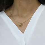 Model Wearing Beautiful Charm Crescent Moon Solid Gold Pendant By Jewelry Lane