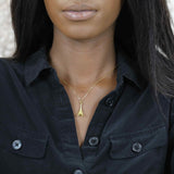 Model Wearing Elegant Unique The Eiffel Tower Design Solid Gold Pendant By Jewelry Lane