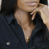 Model Wearing Elegant Unique The Eiffel Tower Design Solid Gold Pendant By Jewelry Lane