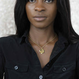 Model Wearing Beautiful Elegant Pretty Flower Solid Gold Pendant By Jewelry Lane