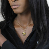 Model Wearing Beautiful Elegant Pretty Flower Solid Gold Pendant By Jewelry Lane