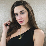 Model Wearing Elegant Beautiful Horse Design Solid Gold Pendant By Jewelry Lane