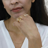 Model Wearing Elegant Unique Triple Chevron Stacker Solid Gold Ring By Jewelry Lane