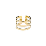 Elegant Unique Triple Line Flat Cuff Solid Gold Ring By Jewelry Lane