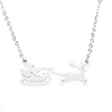 Beautiful Classic Santa Reindeer Solid White Gold Necklace By Jewelry Lane