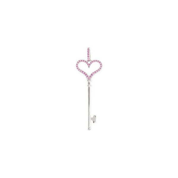 Pink Sapphire Heart Key Pendant Necklace
