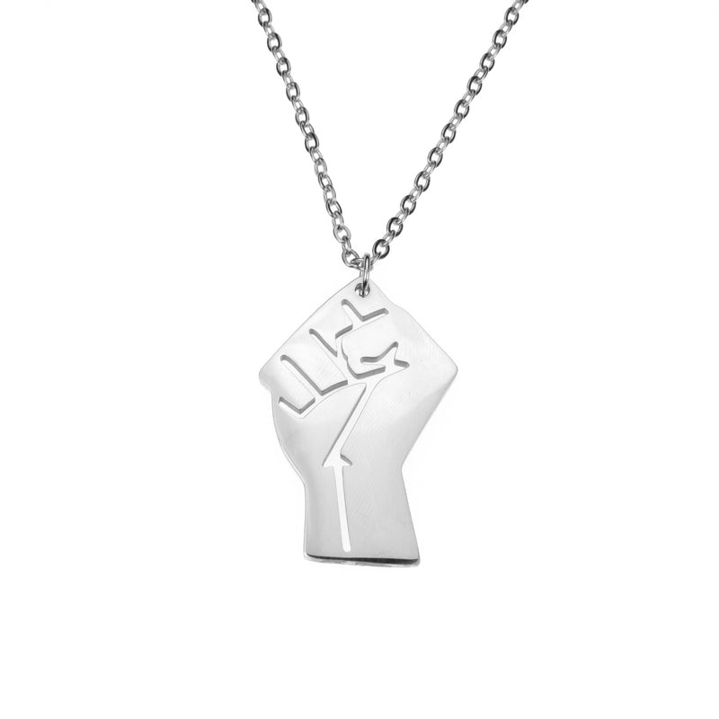Solid White Gold Raised Power Fist Pendant by Jewelry Lane