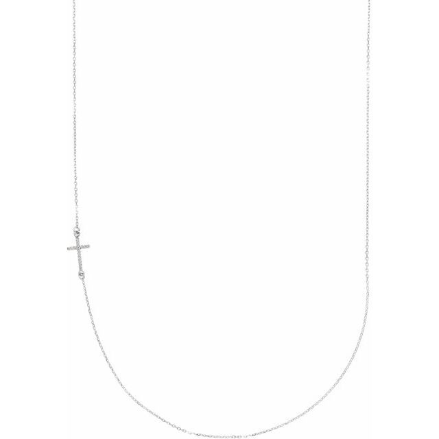Diamond Off-Center Sideways Cross Necklace
