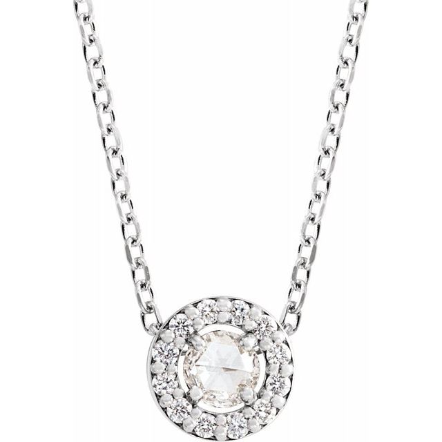 Rose-Cut Diamond Halo Pendant Necklace