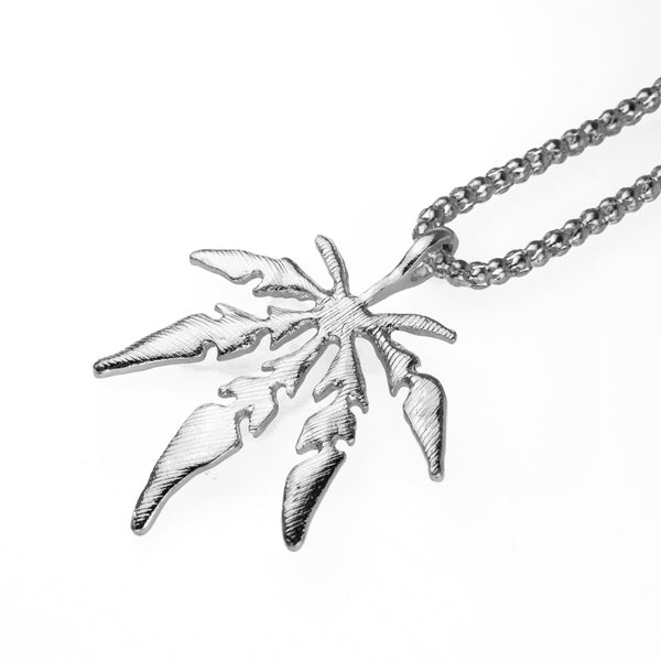 Marijuana Leaf Pendant - White Gold