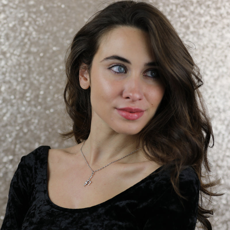 Model Wearing Beautiful Charming Champion Gymnast Solid White Gold Pendant By Jewelry Lane