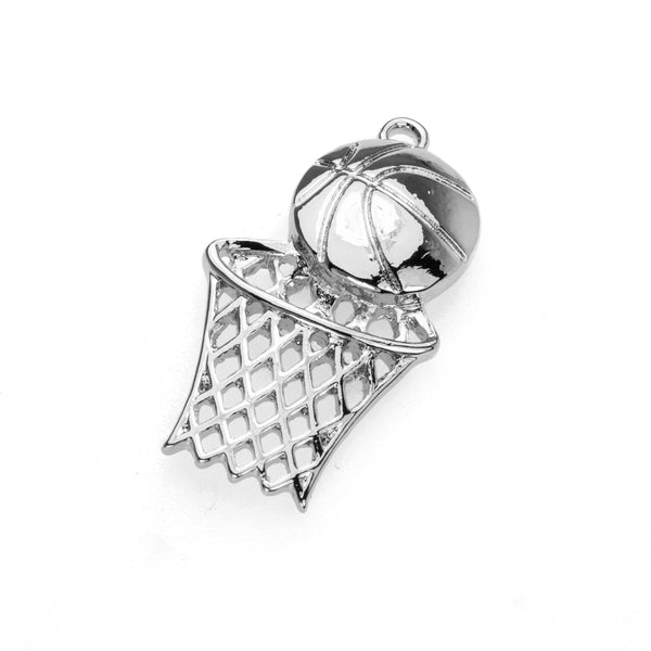 Beautiful Charming Swish Basketball Design Solid White Gold Pendant By Jewelry Lane