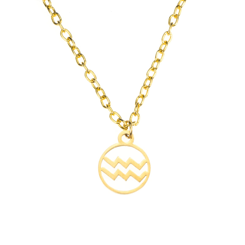 Charming Zodiac Aquarius Minimalist Solid Gold Pendant By Jewelry Lane