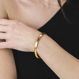 Model Wearing Beautiful Executive Modern Cuff Solid Gold Bangle By Jewelry Lane