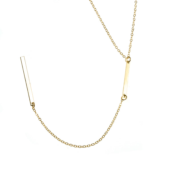 Elegant Long Dangle Drop Bar Solid Gold Necklace By Jewelry Lane