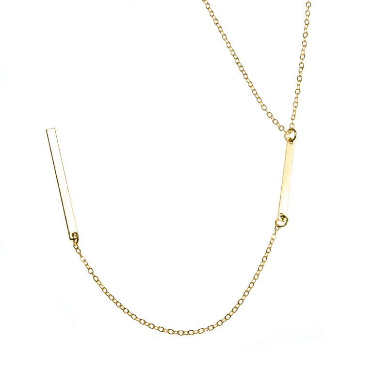 Elegant Long Dangle Drop Bar Solid Gold Necklace By Jewelry Lane