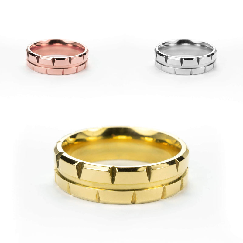 Elegant Single Line Brick Cut Solid Gold Band Rings By Jewelry Lane