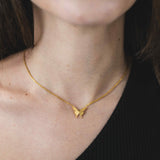 Model Wearing Beautiful Gorgeous Butterfly Solid Gold Necklace By Jewelry Lane