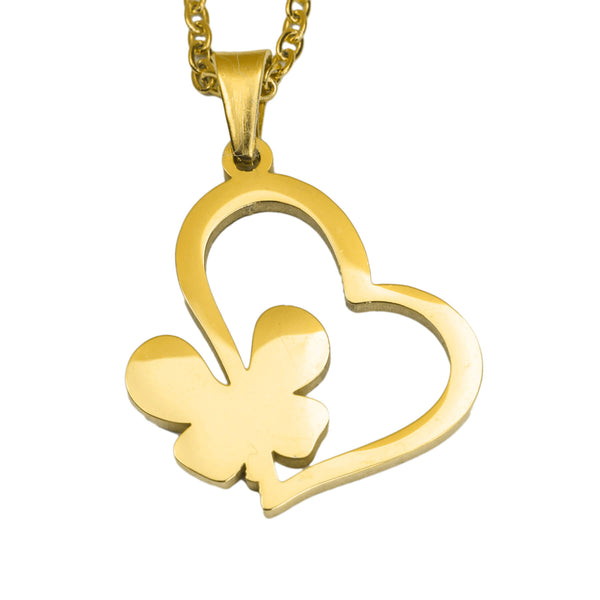 Exquisite Irish Love Butterfly Tilted Heart Solid Gold Pendant By Jewelry Lane