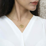 Model Wearing Beautiful Celestial Sun Moon Star Solid Gold Pendant By Jewelry Lane