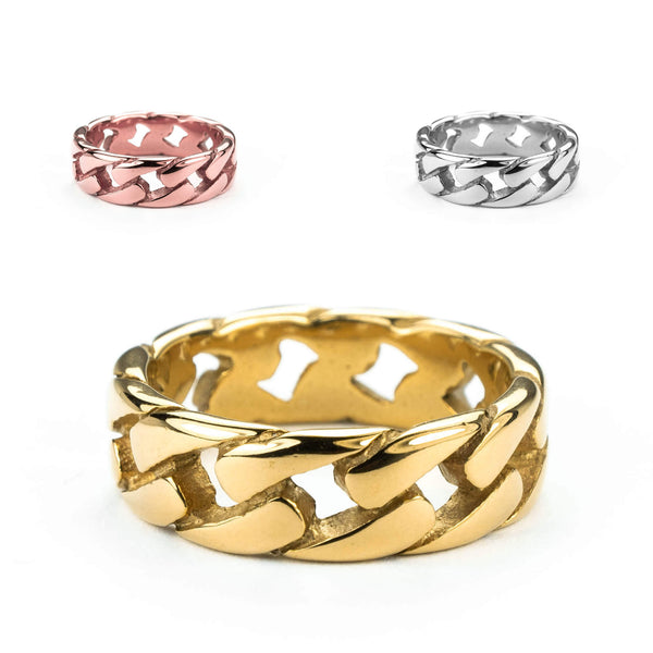 Beautiful Stylish Chain Design Solid Gold Band Rings By Jewelry Lane