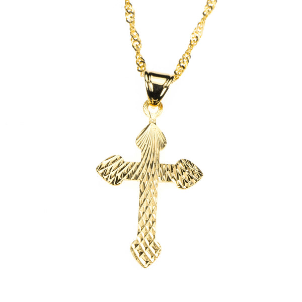 Elegant Beautiful Diamond Cut Jesus Cross Solid Gold Pendant By Jewelry Lane