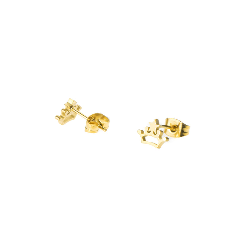 Beautiful Charming Princess Crown Solid Gold Stud Earrings By Jewelry Lane