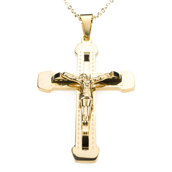 Elegant Religious Crucifix Cross Solid Gold Pendant By Jewelry Lane