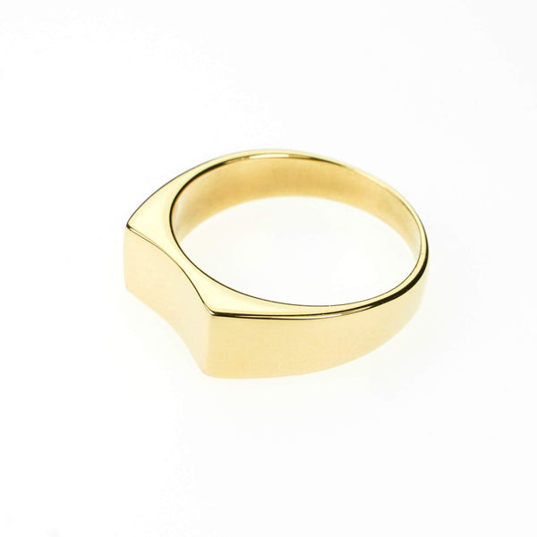 Simple Plain Polished Curved Statement Solid Gold Ring By Jewelry Lane