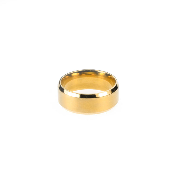 Simple Polished Beveled D-Shape Solid Gold Band Ring For Jewelry Lane