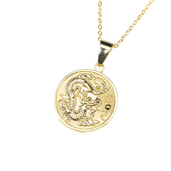 Beautiful Round Dragon Coin Solid Gold Pendant By Jewelry Lane