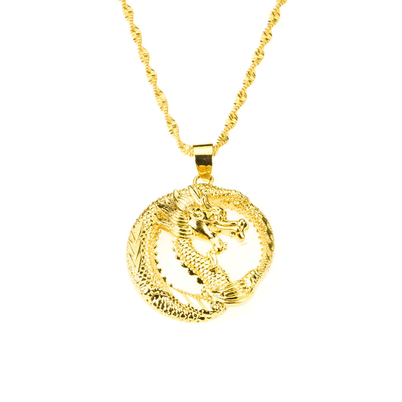 Beautiful Unique Round Dragon Style Solid Gold Pendant By Jewelry Lane