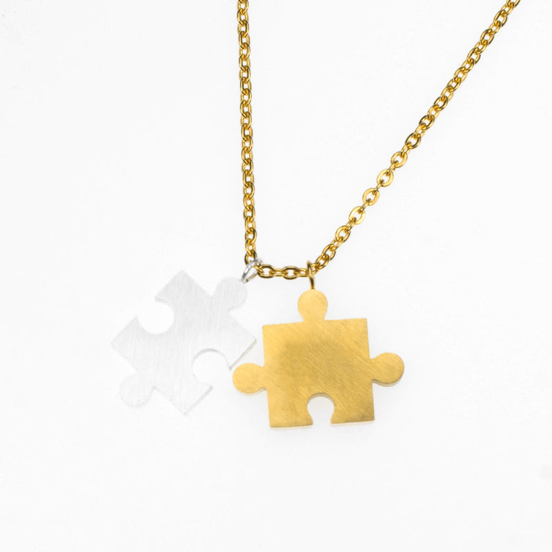 Beautiful Modern Two Tone Puzzle Design Solid Gold Necklace By Jewelry Lane