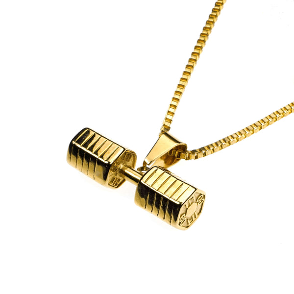 Elegant Classic Dumbbell Design Solid Gold Pendant by Jewelry Lane