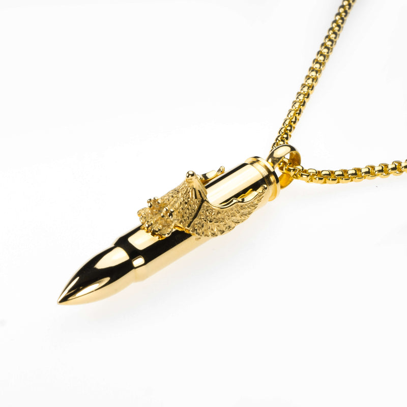 Exquisite Classic Eagle Bullet Design Solid Gold Pendant By Jewelry Lane