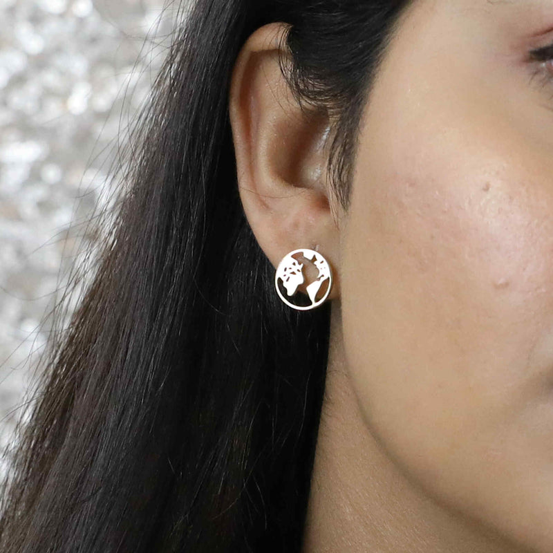 Indian Model wearing Beautiful Solid Gold Globe Earrings by Jewelry Lane