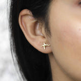Beautiful Indian Model wearing Solid Gold Heart Beat Earrings by Jewelry Lane
