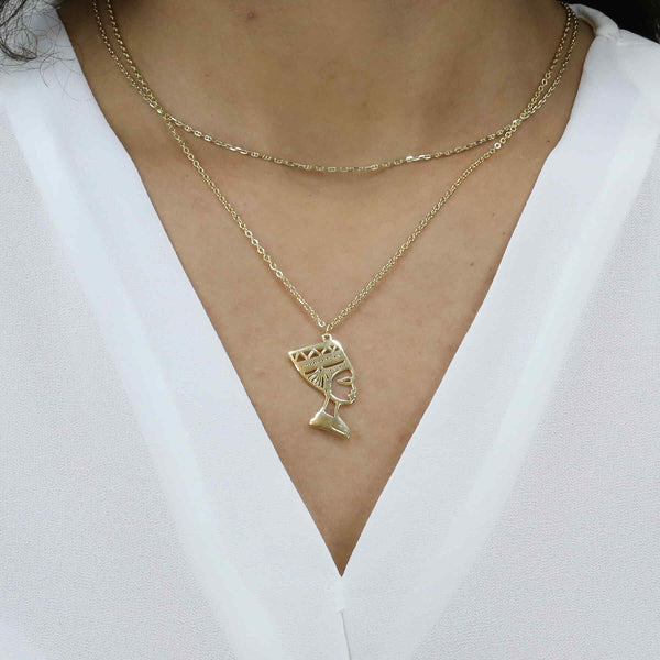 Model wearing Beautiful Egyptian Solid Gold Pendant by Jewelry Lane