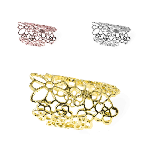 Beautiful Elongated Flower Cuff Design Solid Gold Rings By Jewelry Lane