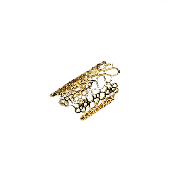 Beautiful Elongated Flower Cuff Design Solid Gold Rings By Jewelry Lane