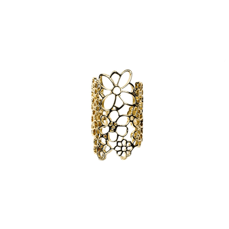 Beautiful Elongated Flower Cuff Design Solid Gold Rings By Jewelry Lane