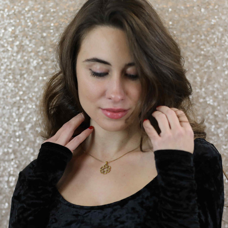 Model Wearing Beautiful Endless Love Heart Solid Gold Pendant By Jewelry Lane