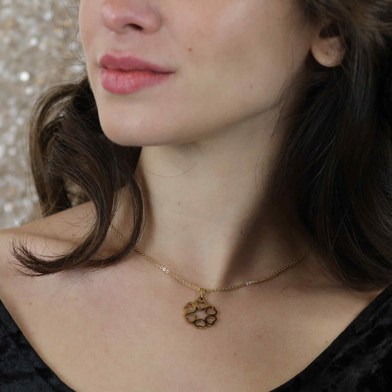 Model Wearing Beautiful Endless Love Heart Solid Gold Pendant By Jewelry Lane