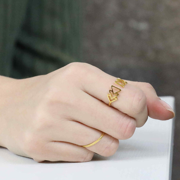 Model Wearing Elegant Beautiful Fast Forward Stacker Solid Gold Ring By Jewelry Lane